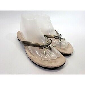 WN Women's Size 8 Vionic Bella Toe Post Sandal Silver Bow Det Flip Flops Thongs